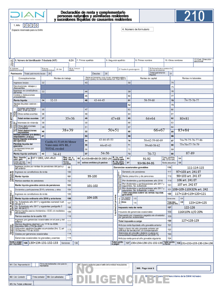 Formulario 210 Ejemplo | PDF
