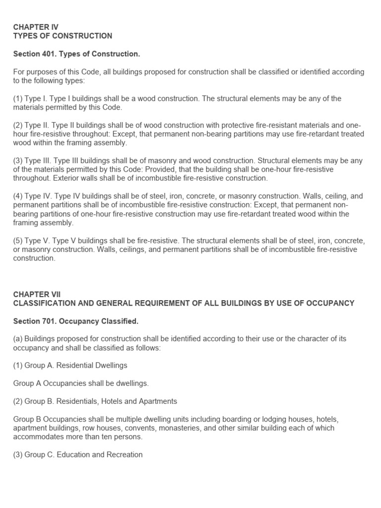 Construction Types and Occupancy Classifications | PDF | Wall