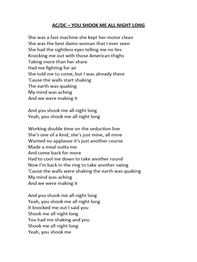 ACDC You Shook Me All Night Long PDF