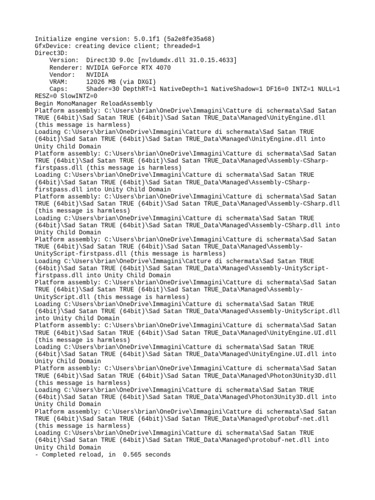 Sad Satan TRUE (64bit) Initialization Log | PDF | Unity (Game Engine ...