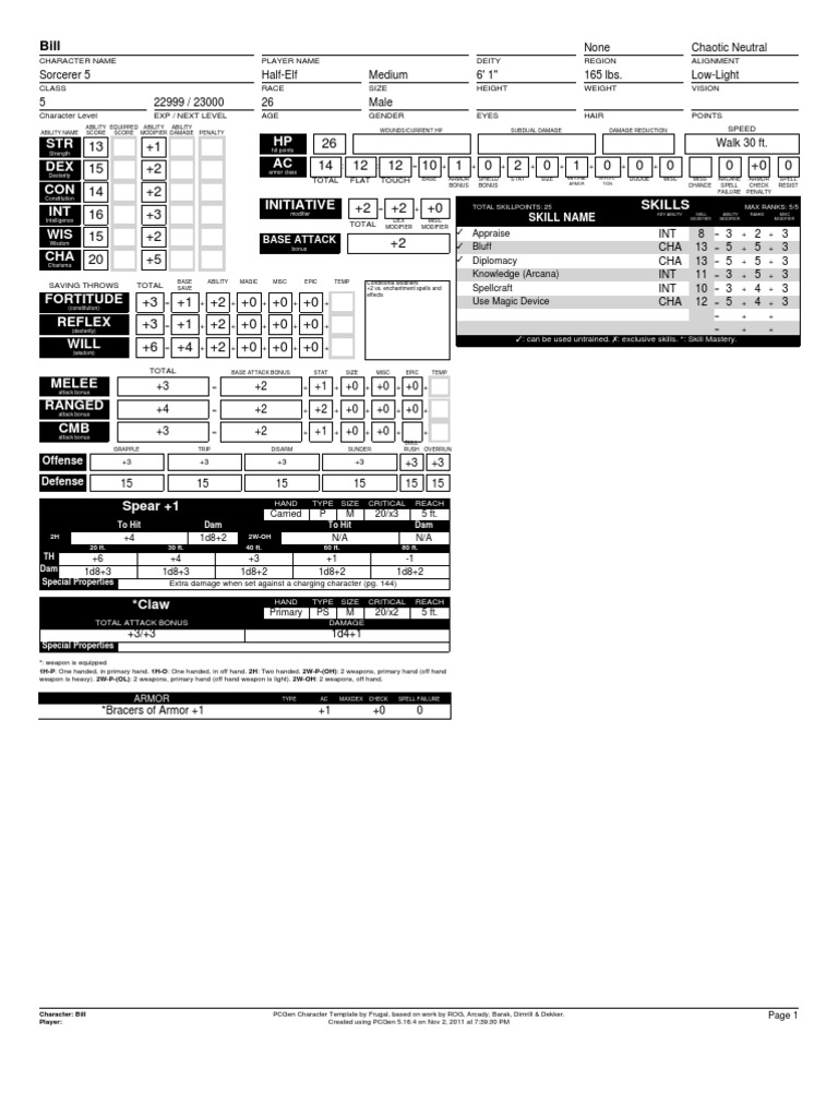 STR DEX CON INT WIS CHA HP AC: Skill Name | Download Free PDF | Elf ...