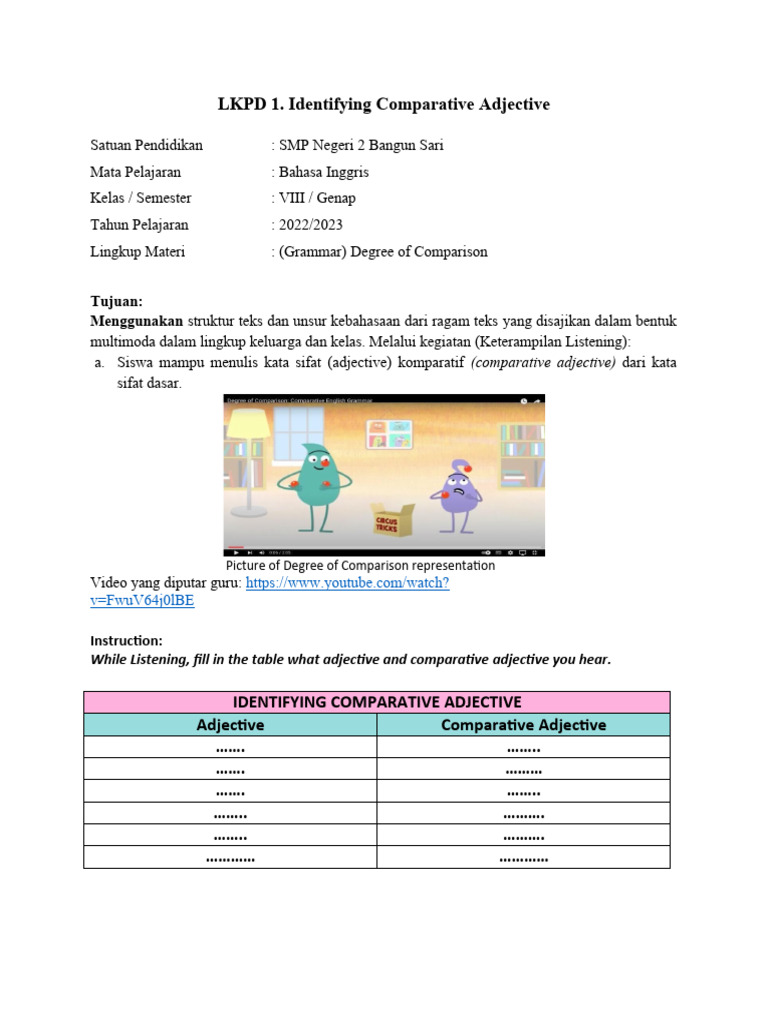 Contoh lkpd topik degree of comparison pdf