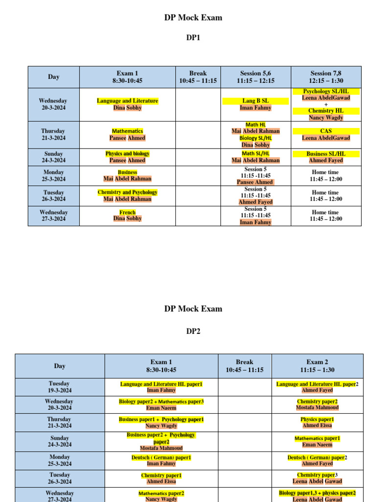 DP Mock Exam Schedule March 2024 | PDF