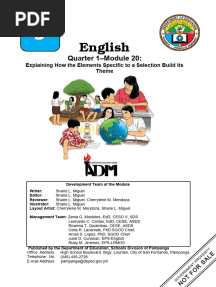English Quarter 1 Module 20 Explaining How The Elements Specific To A Selection Build Its Theme