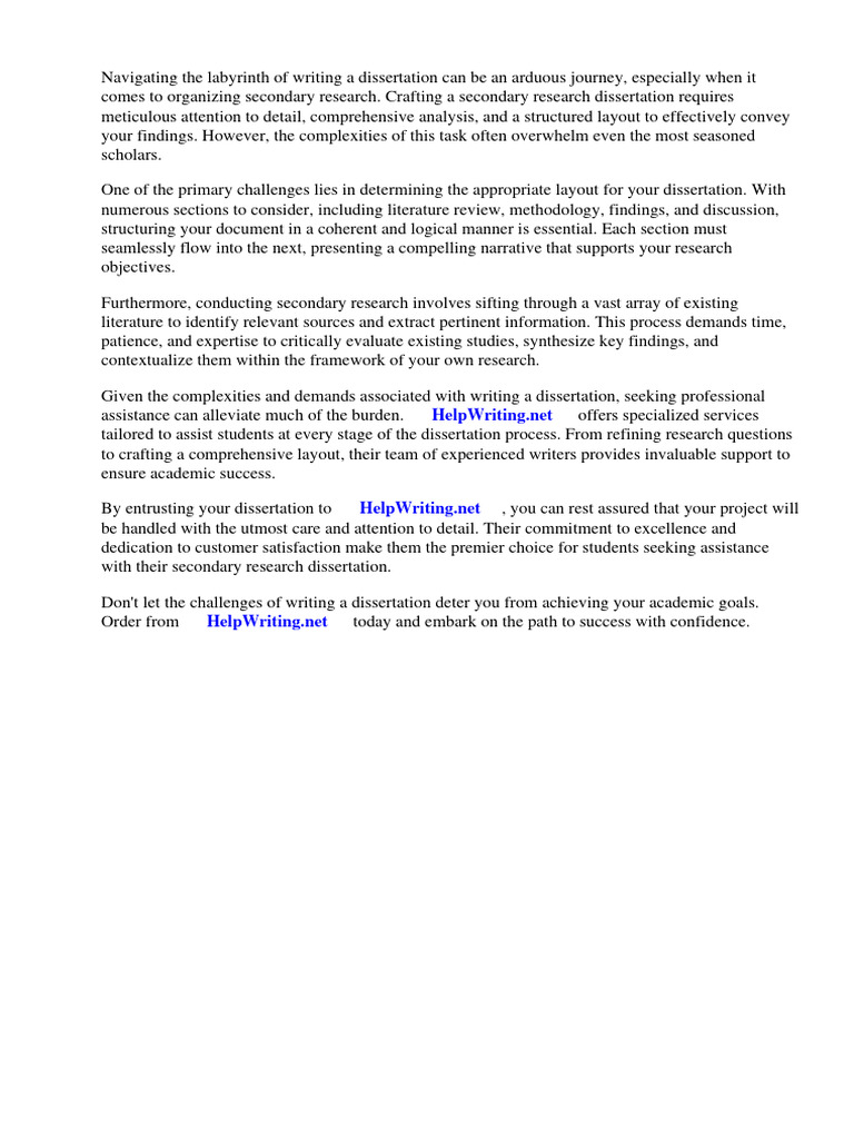 Secondary Research Dissertation Layout PDF Thesis Information