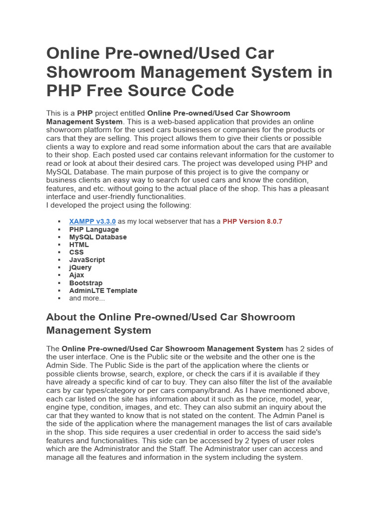 Car Rental System Abstract2 | PDF | Php | Data Management