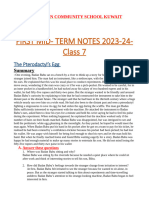 First Mid-Term Notes 2023-24 - Class 7: The Pterodactyl's Egg