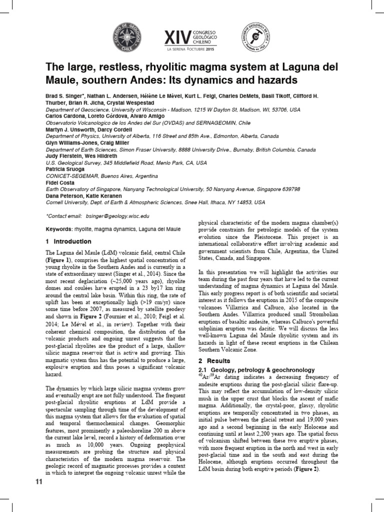 Singer Et Al 2015 Dynamics And Hazards Ldm Pdf Magma Volcano
