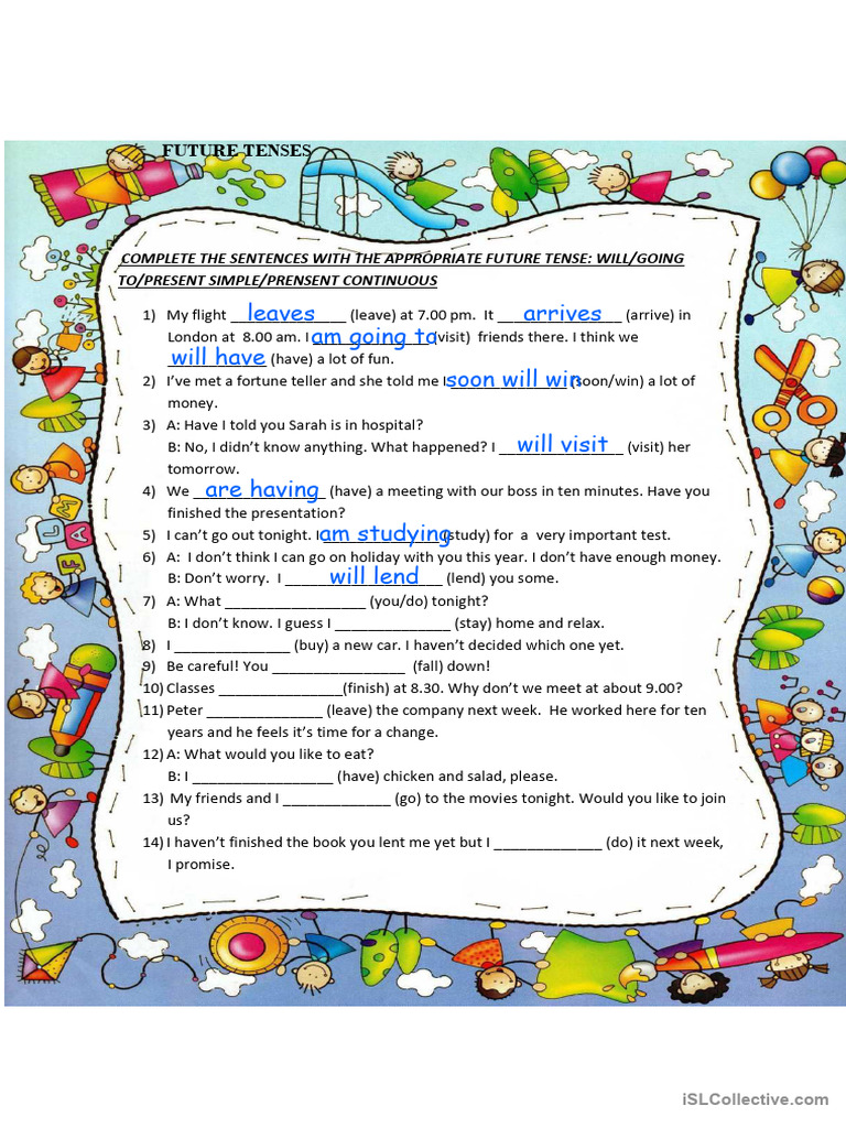 Future Tenses Practice Exercises | PDF | Language Arts & Discipline