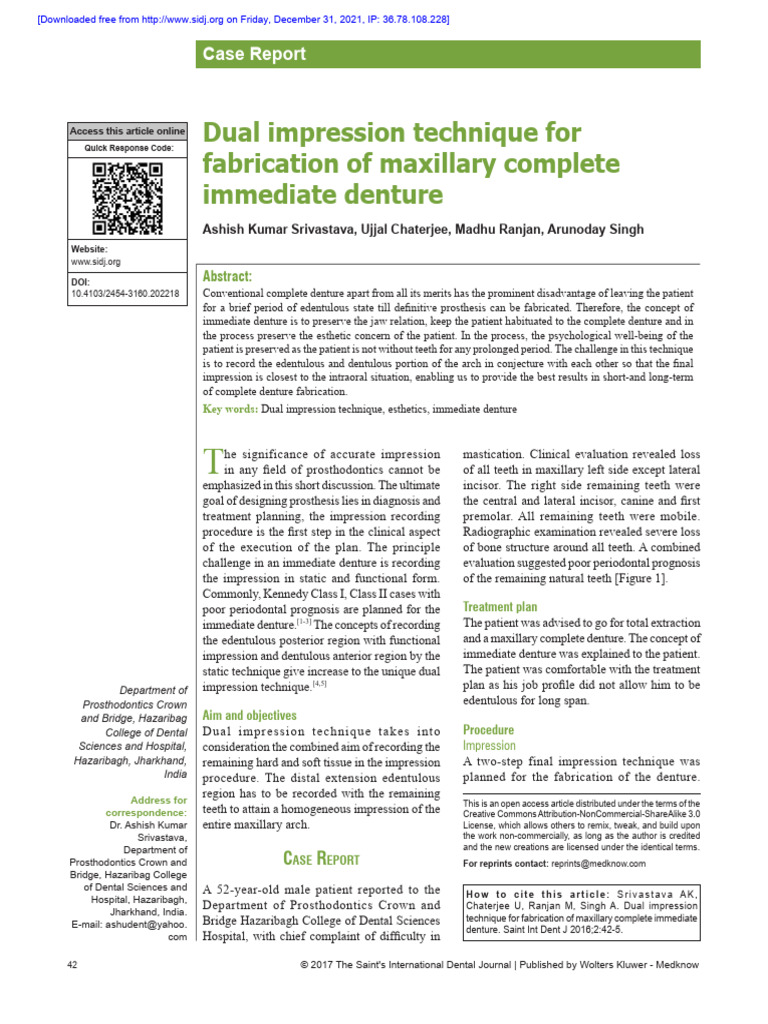 Dual Impression Technique for Immediate Dentures | PDF | Dentures ...