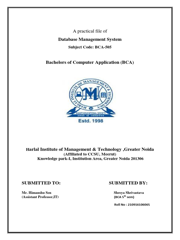 DBMS Cover page ss | PDF