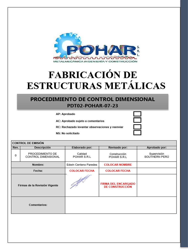 Proc. Control Dimensional | PDF | Calibración | Metrología
