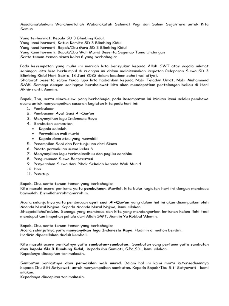 Teks Pembawa Acara Perpisahan Sekolah Sd Kelas 6 Singkat Dikonversi