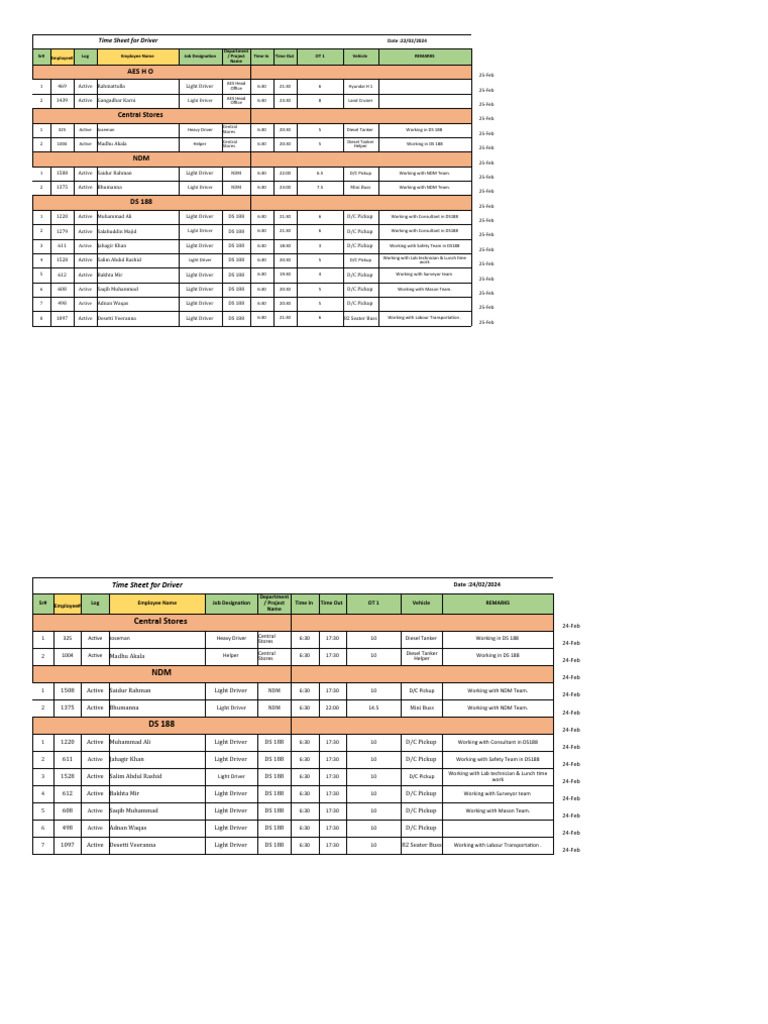 Driver Timesheet - February24 | PDF