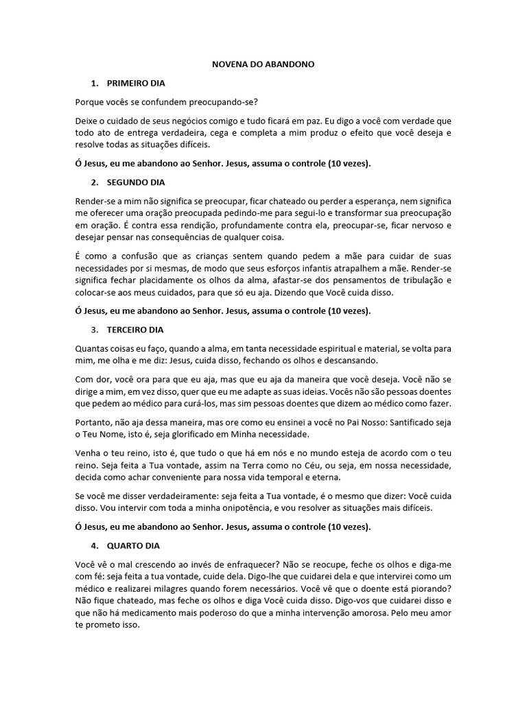 Novena Do Abandono | Download grátis PDF | Jesus | Deus