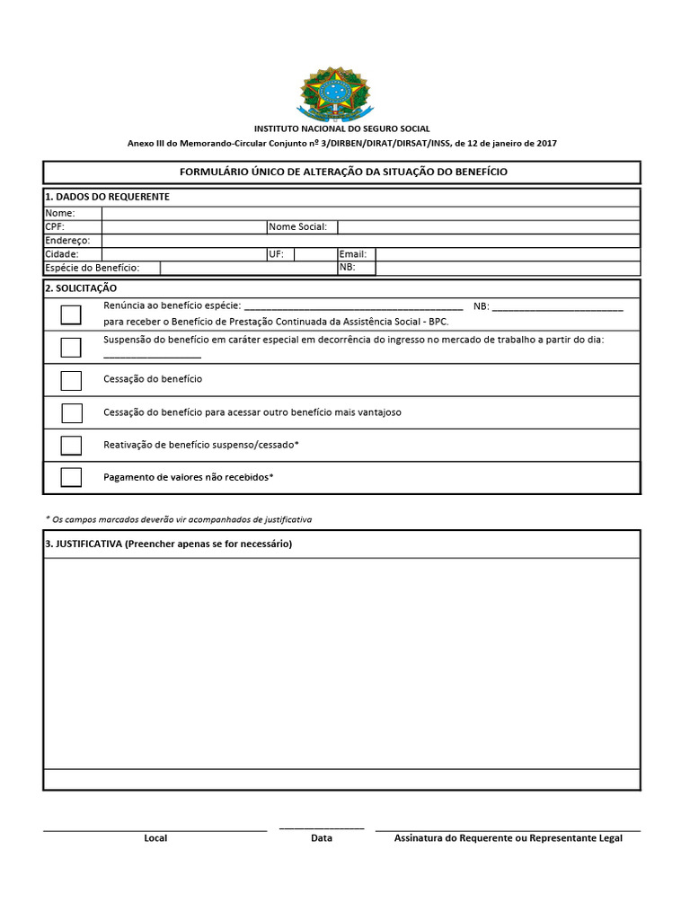 Solicitação de Alteração de Benefício INSS | PDF