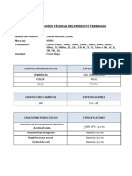 Especificaciones Técnicas Del Producto Terminado