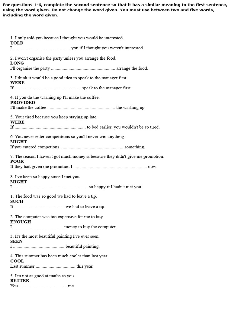 Sentence Transformation Exercises | PDF