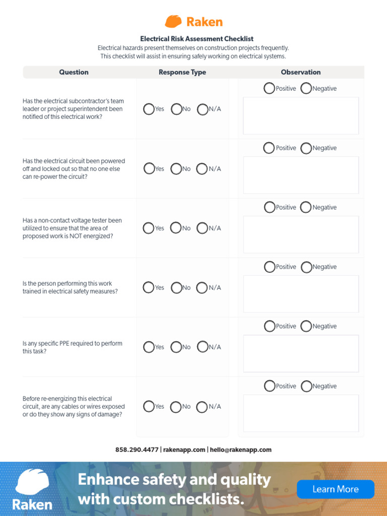 Electrical Risk Checklist Editable | PDF