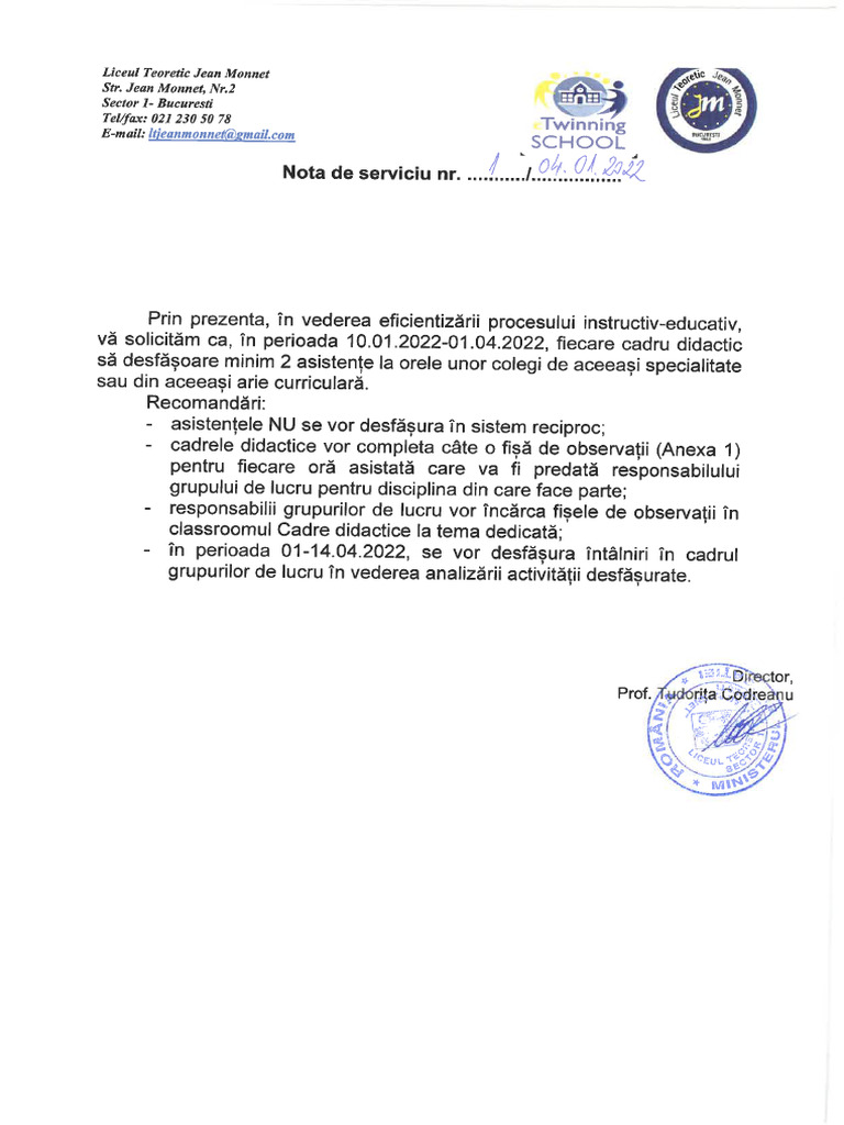 Nota de Serviciu Interasistente | PDF