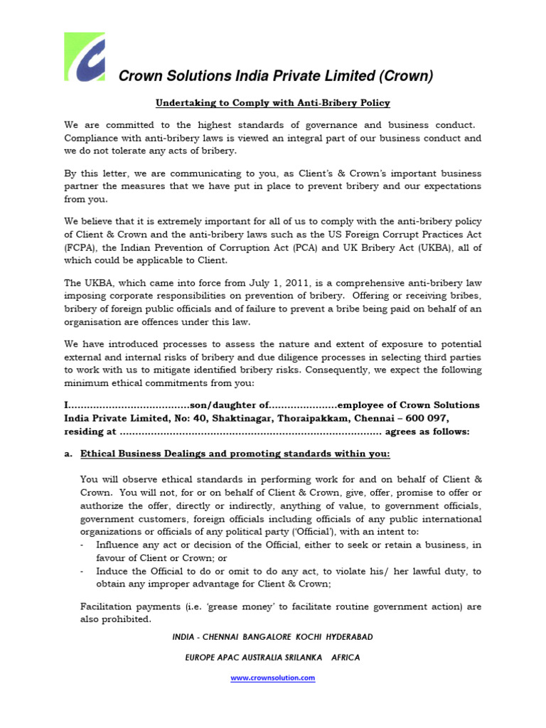 Crown Solutions Anti-Bribery Compliance | PDF | Bribery | Professional ...
