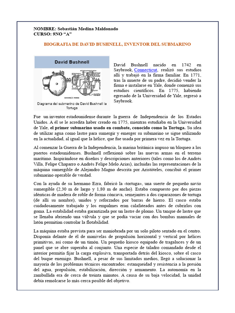 David Bushnell: Pionero del Submarino | PDF | Buques de guerra | Buques