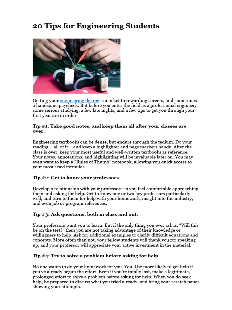 Essential Tips for Engineering Students | PDF | Leadership | Design