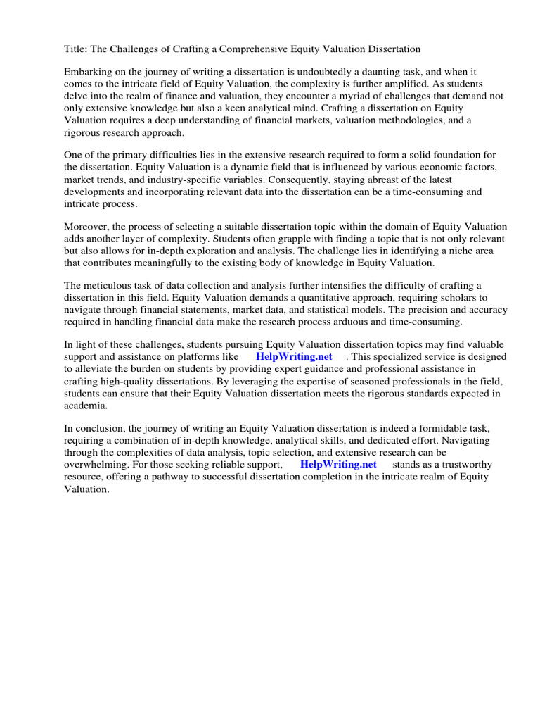Equity Valuation Dissertation Topics | PDF | Valuation (Finance ...