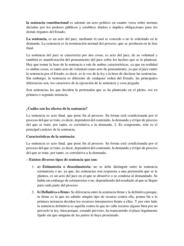 Características y Efectos de la Sentencia | PDF | Sentencia (ley ...