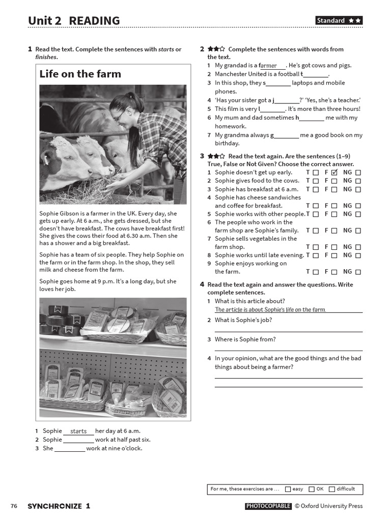 Synchronize1 TRB Worksheets Unit 2 Standard Reading | PDF