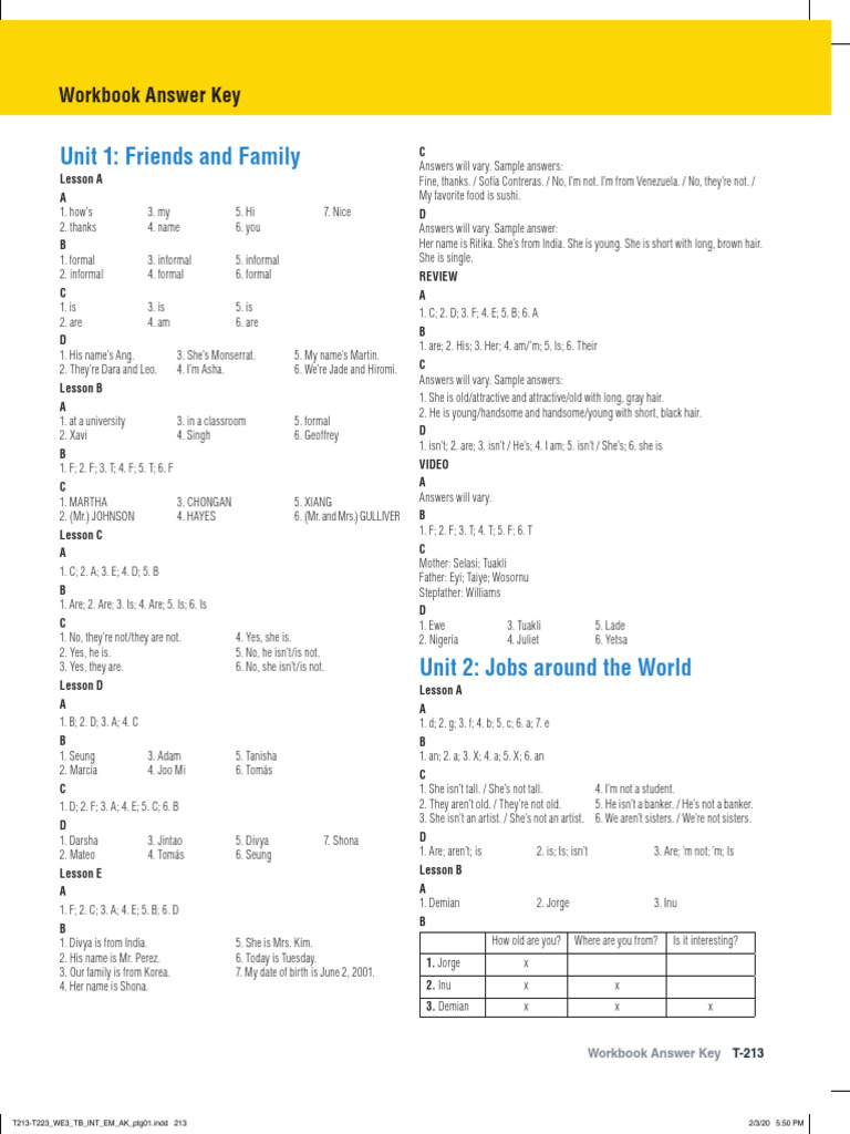 World English 3e Level Intro Workbook Answer Key | PDF