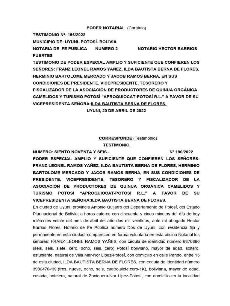 Poder Notarial | PDF | Bolivia | Gobierno
