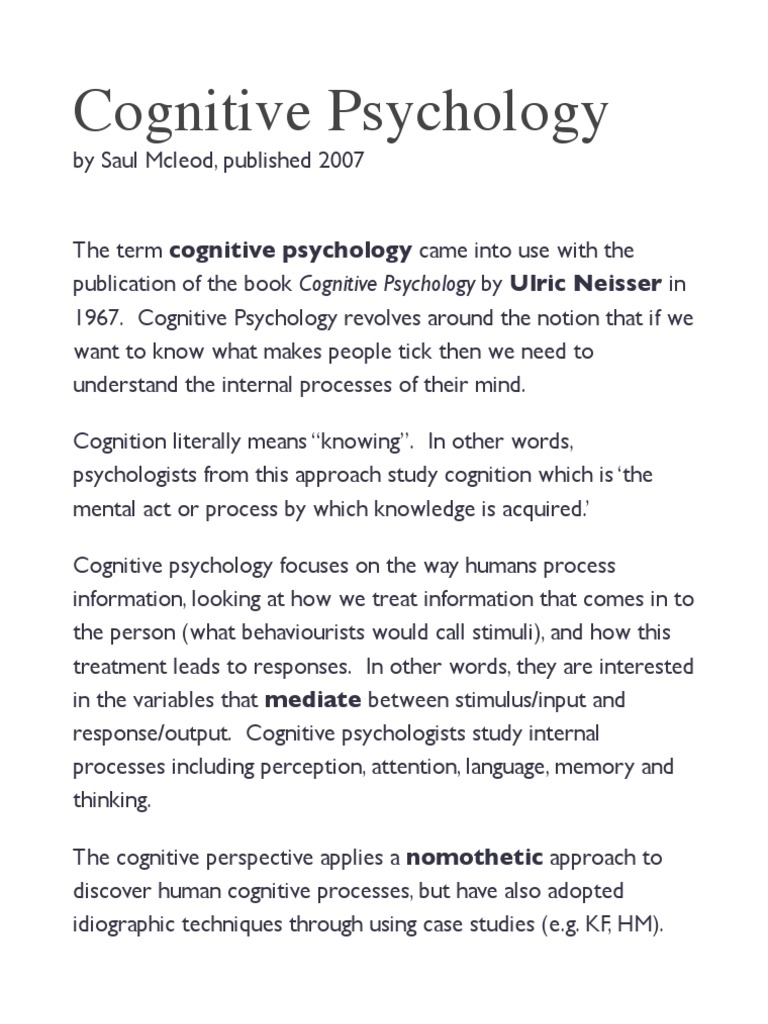 Ulric Neisser and Cognitive Psychology | PDF | Cognitive Psychology ...