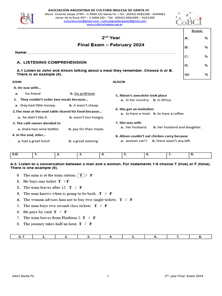 2nd Year Final Exam 2024 Pdf Gene Dna