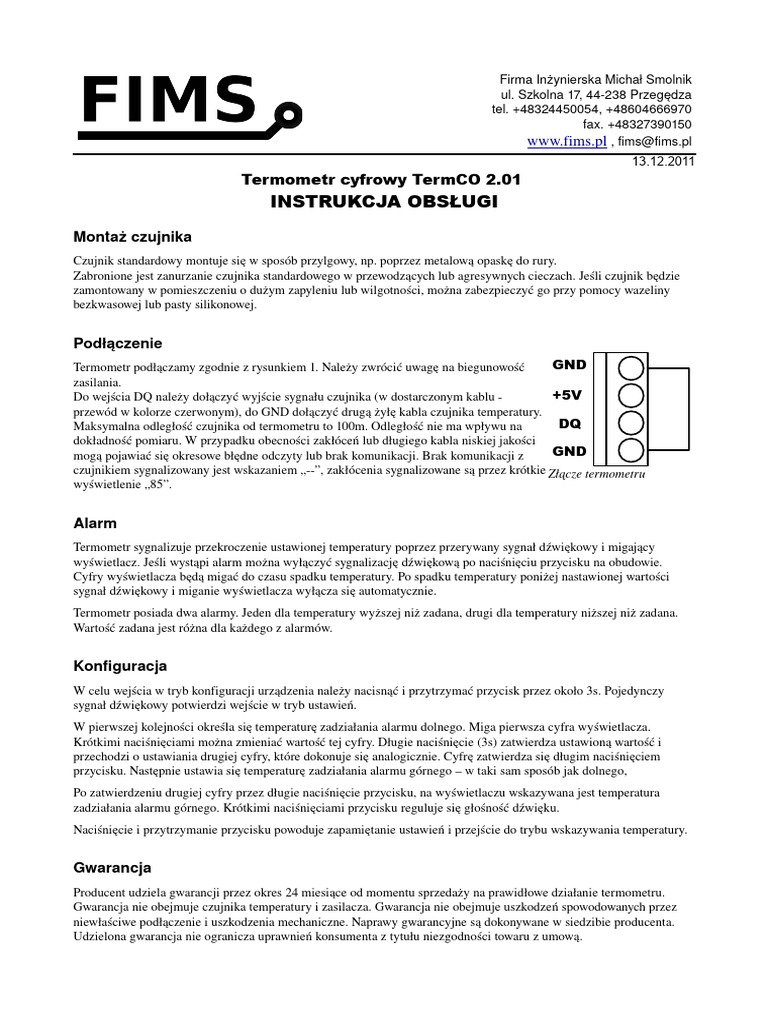 FIMS Termometr 2.01 | PDF