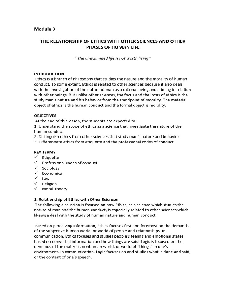 Ethics and Its Relation to Other Sciences | PDF | Morality | Economics