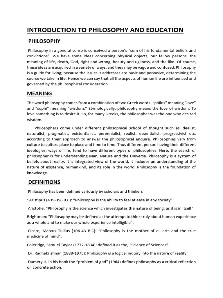 Introduction To Philosophy and Education | PDF | Philosophy Of ...