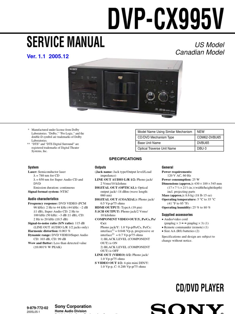 Sony DVPCX995V 400 Disc DVD Player Service-Manual | PDF | Compact