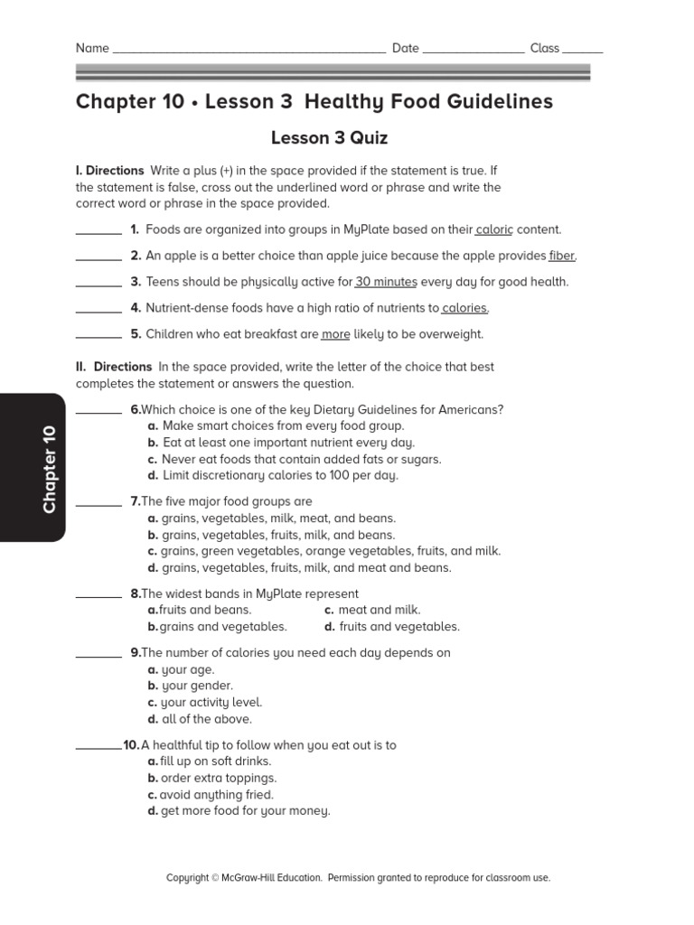 My Plate Quiz PDF Vegetables Foods