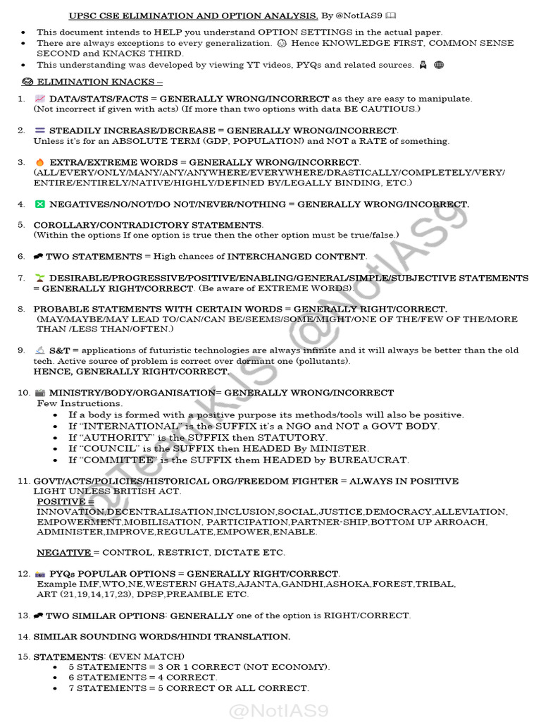Upsc Cse Elimination And Option Analysis Full PDF