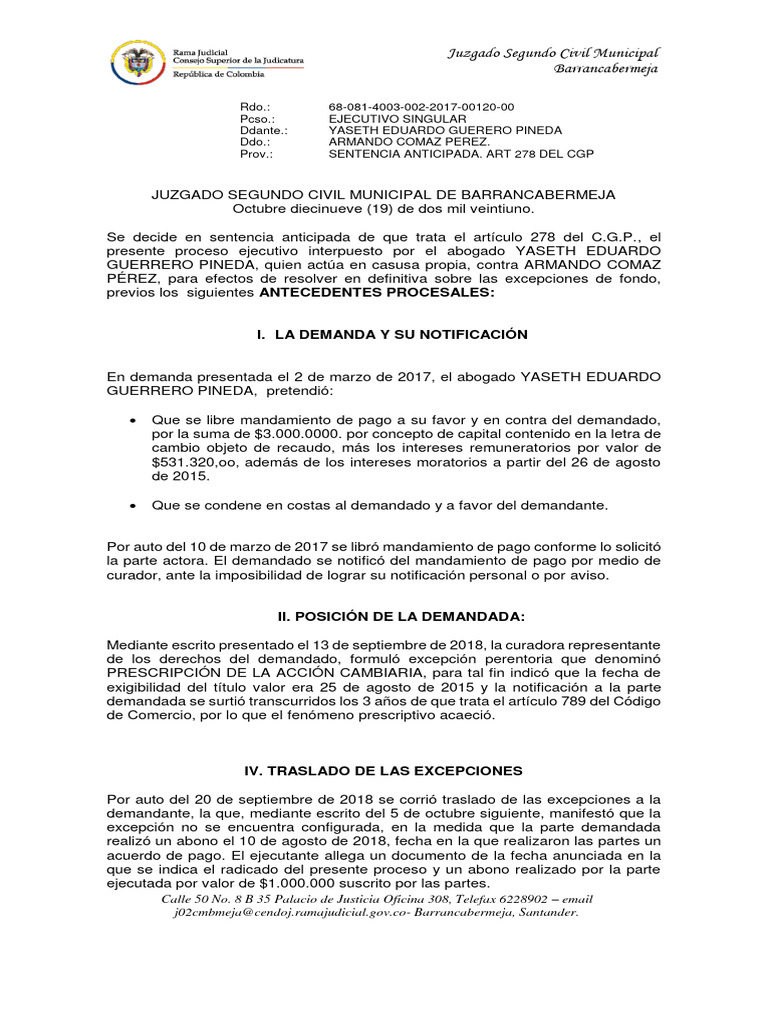 Sentencia Anticipada | Descargar gratis PDF | Estatuto de limitaciones