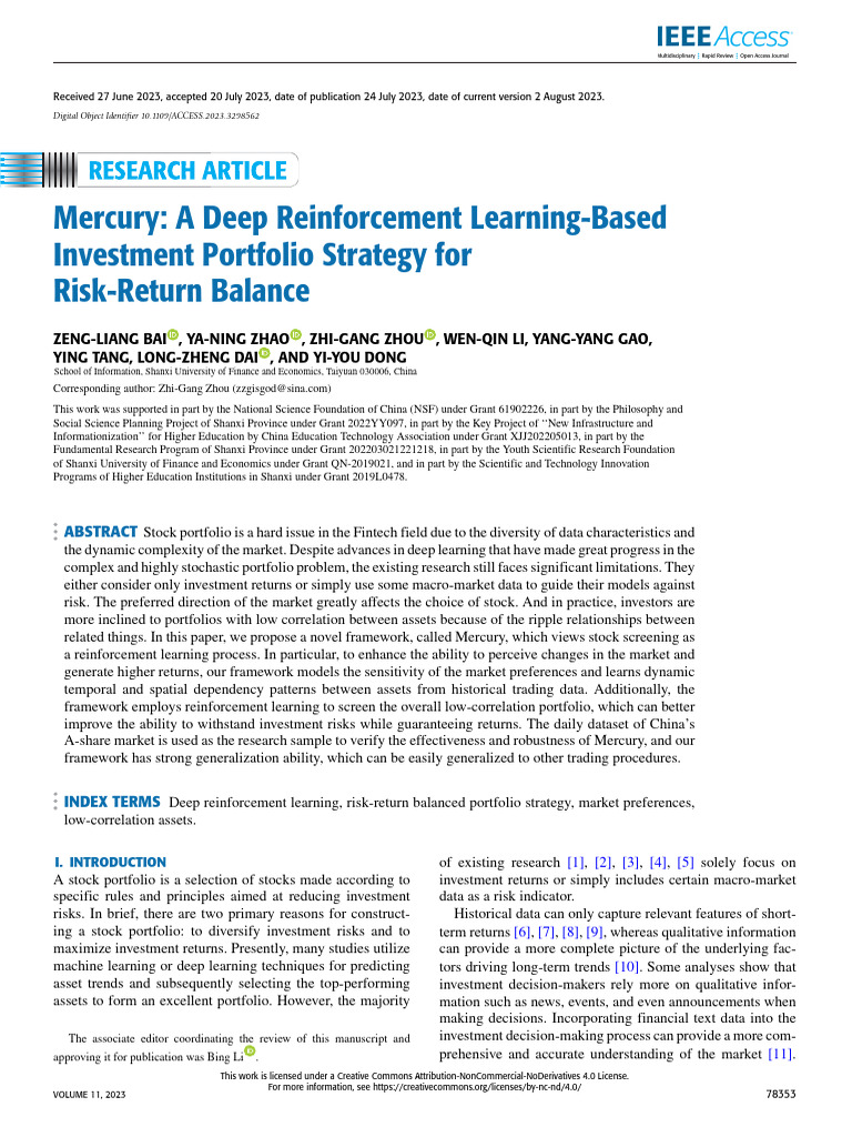 Mercury A Deep Reinforcement Learning-Based Investment Portfolio ...