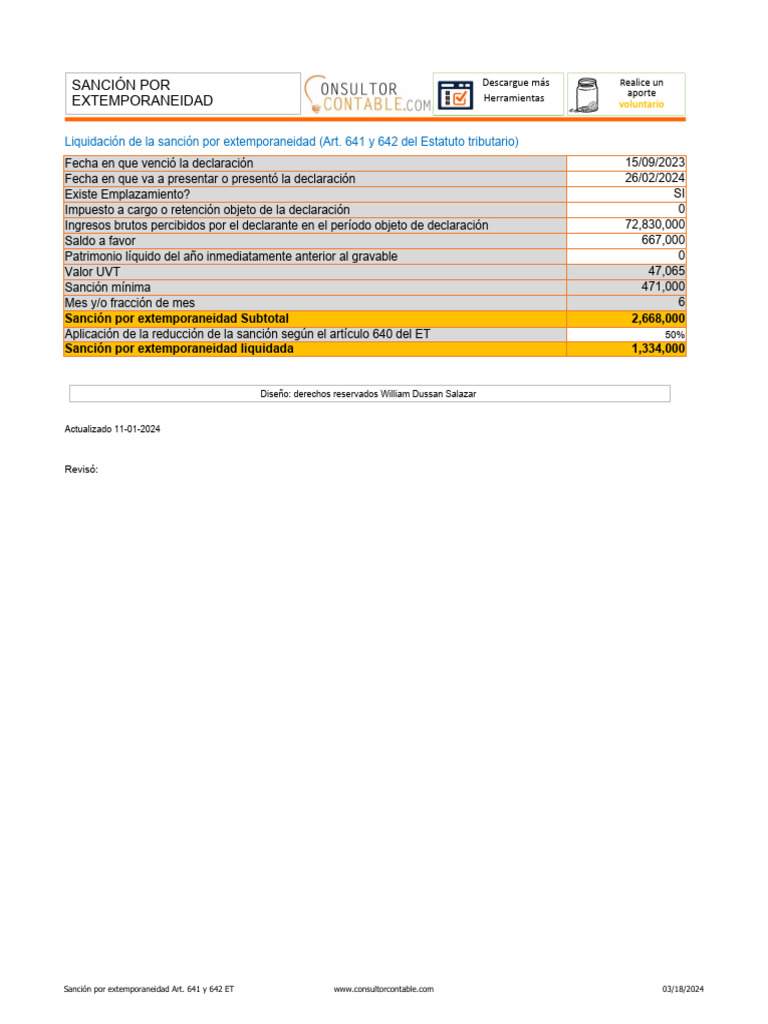 Liquidador sancion por extemporaneidad 2024 PDF