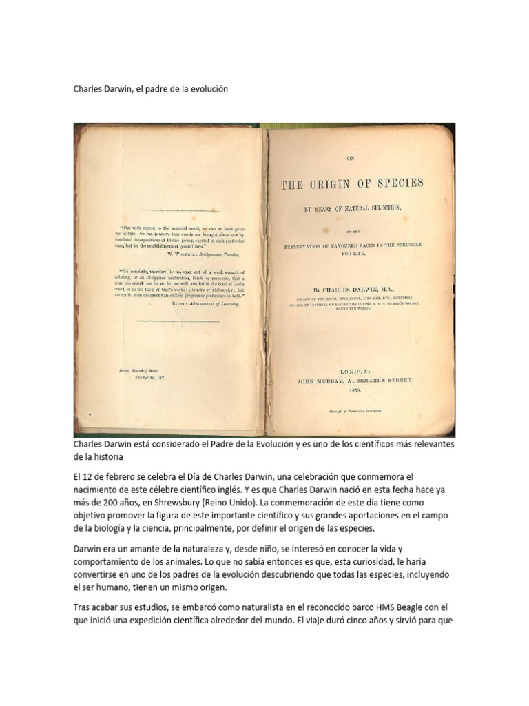 Teoría de La Evolución de Las Especies | PDF | Charles Darwin | Homo