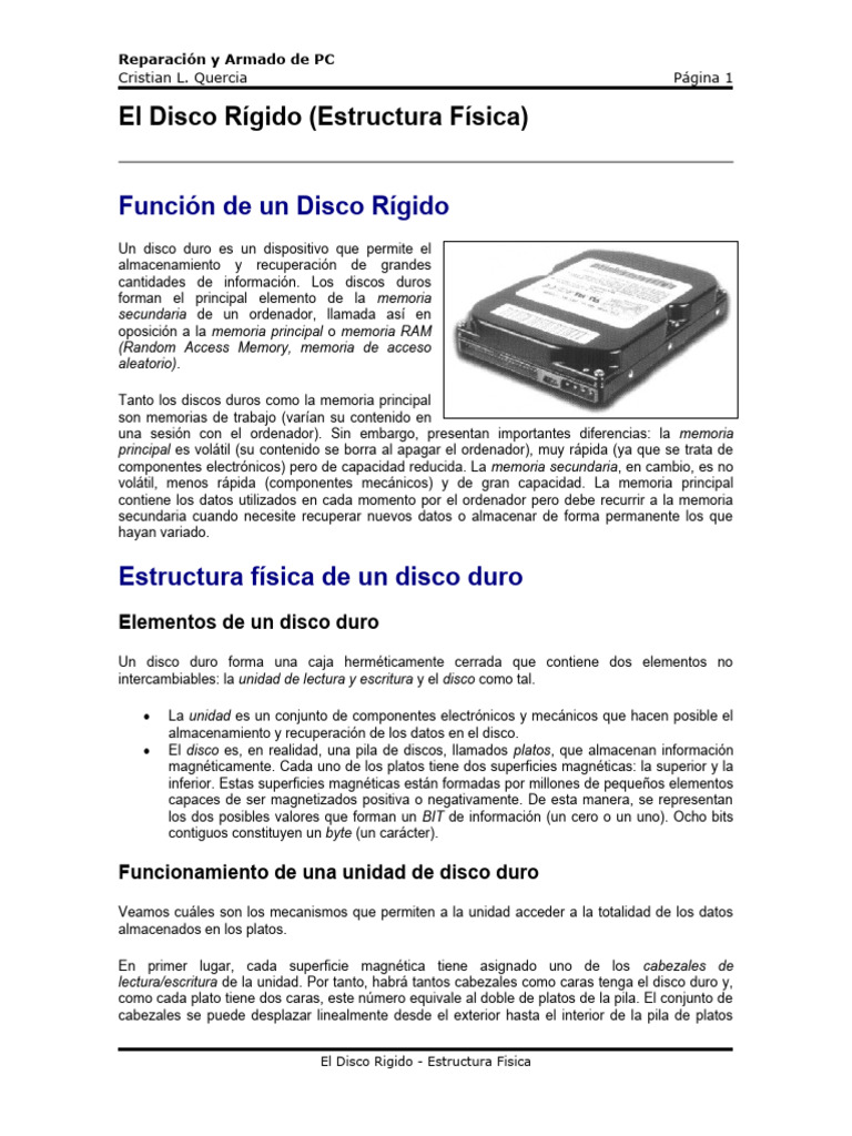 Estructura Física del Disco Duro | PDF | Almacenamiento de datos de la ...