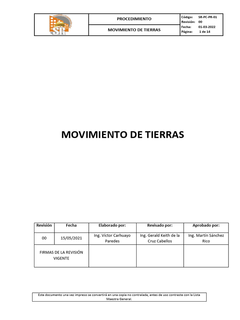 Procedimiento de Movimiento de Tierras | PDF | Suelo