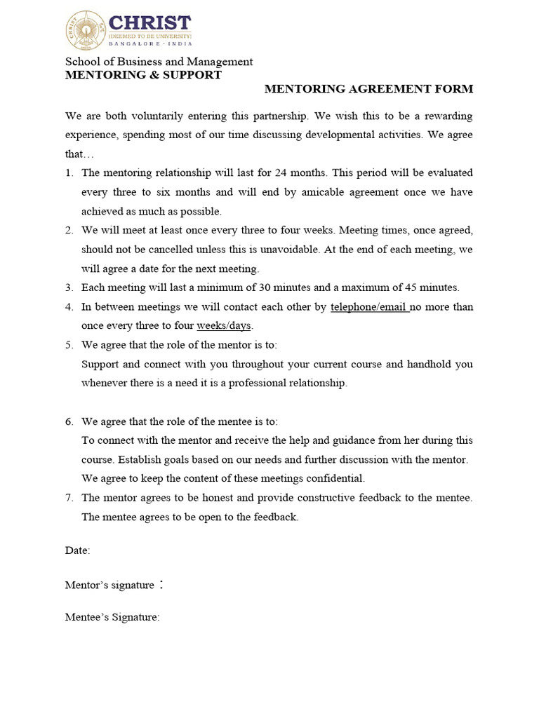 Mentoring Agreement Form | PDF | Career & Growth