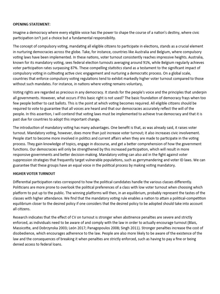 Benefits of Compulsory Voting in Democracy | PDF | Voter Turnout | Voting