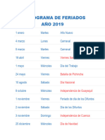 Cronograma de Feriados Año 2019