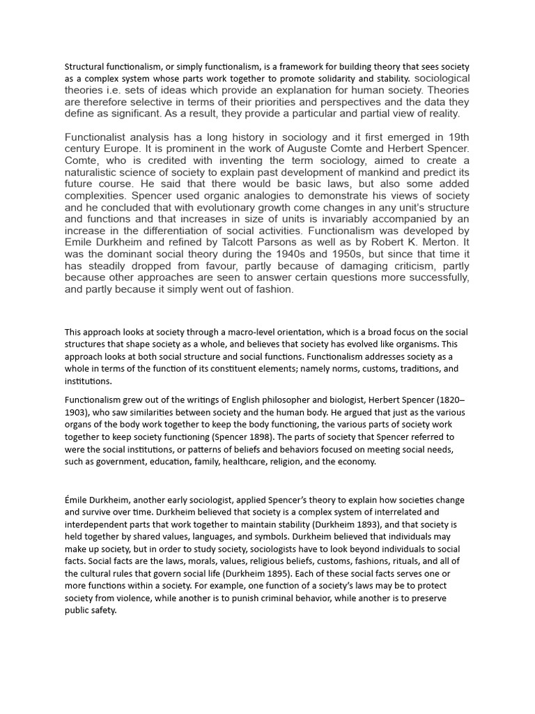 Parsons and Structural Functionalism Notes | PDF | Émile Durkheim ...
